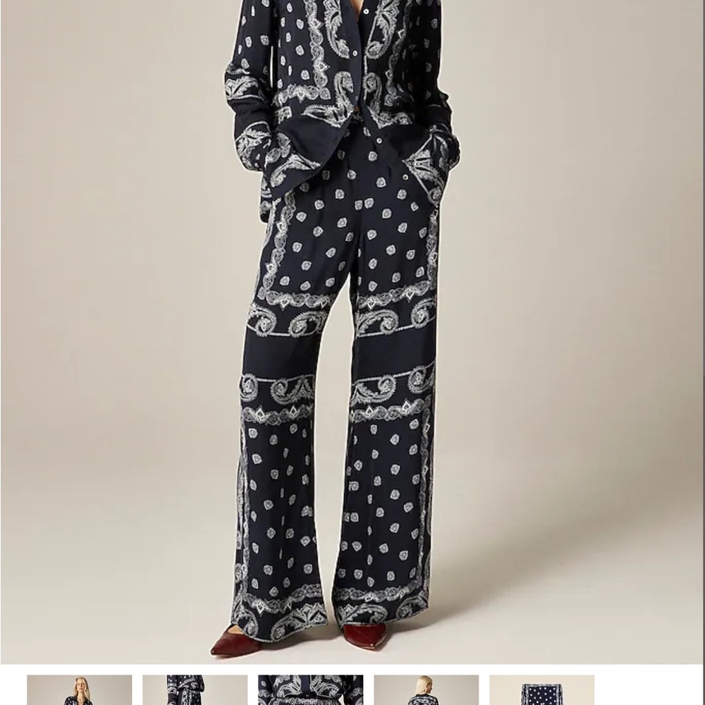 J. Crew Navy and White Silk Pants